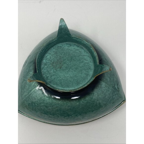 Vintage MCM Oppenheim Teal Green Enamel Triangular Footed Bowl Gold Brass Israel - Picture 6 of 9